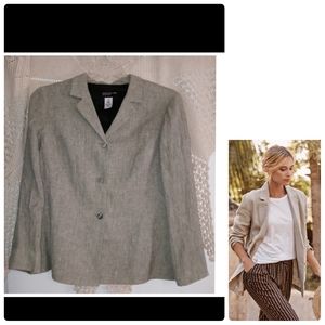 Linen Tan Beige Minimalist Neutral Boxy Lightweight Airy Career Blazer Size 14●